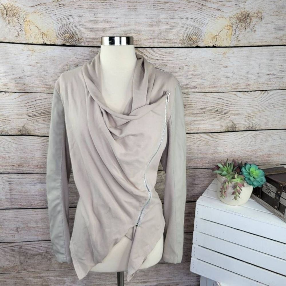 Blank NYC Women's Faux-Leather and Knit Jacket Tan‎ Size Large